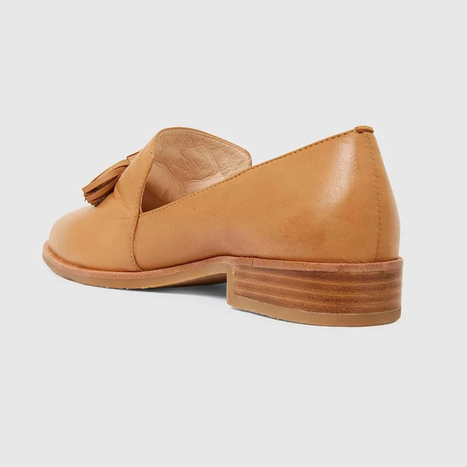 FOWT Double Tassel Trim Non-Slip Grip Sole Slip-on Low-Heel Pumps Synthetic Leather Iconic Fashion Almond Toe Shoes in Summer Spring Fall Comfort Wide Width Walking Loafers, Orange US Size 4-16 M
