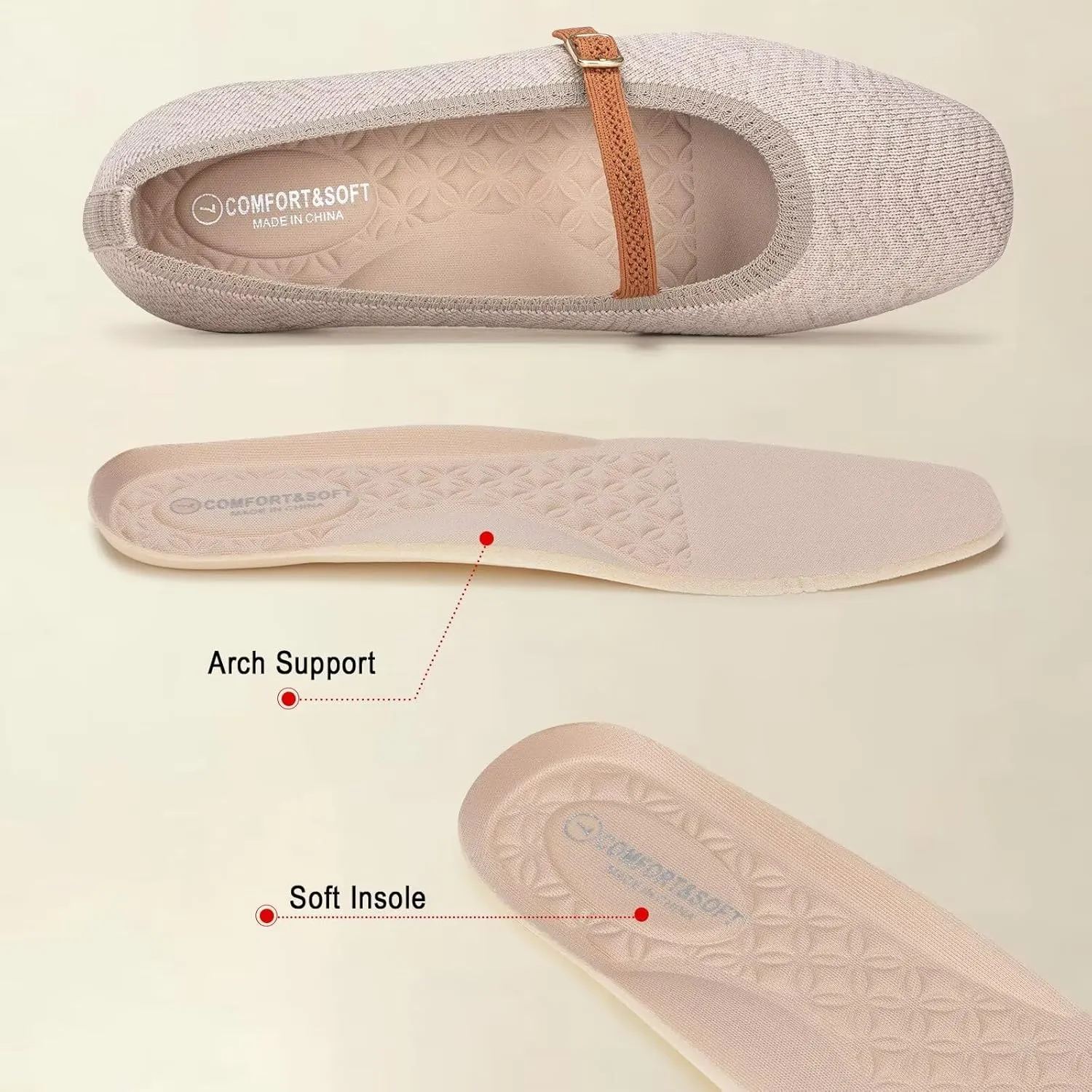 Frank Mully Mary Jane Women Flat Shoes Slip on Square-Toe Washable Shoes Comfortable for Dressy and Work with Ankle Strap
