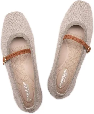 Frank Mully Mary Jane Women Flat Shoes Slip on Square-Toe Washable Shoes Comfortable for Dressy and Work with Ankle Strap