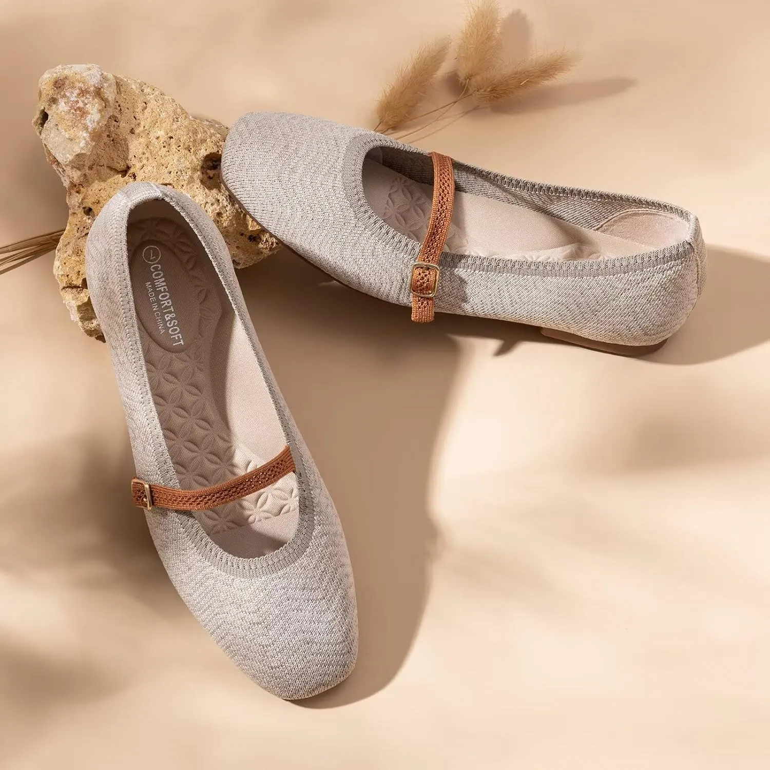 Frank Mully Mary Jane Women Flat Shoes Slip on Square-Toe Washable Shoes Comfortable for Dressy and Work with Ankle Strap