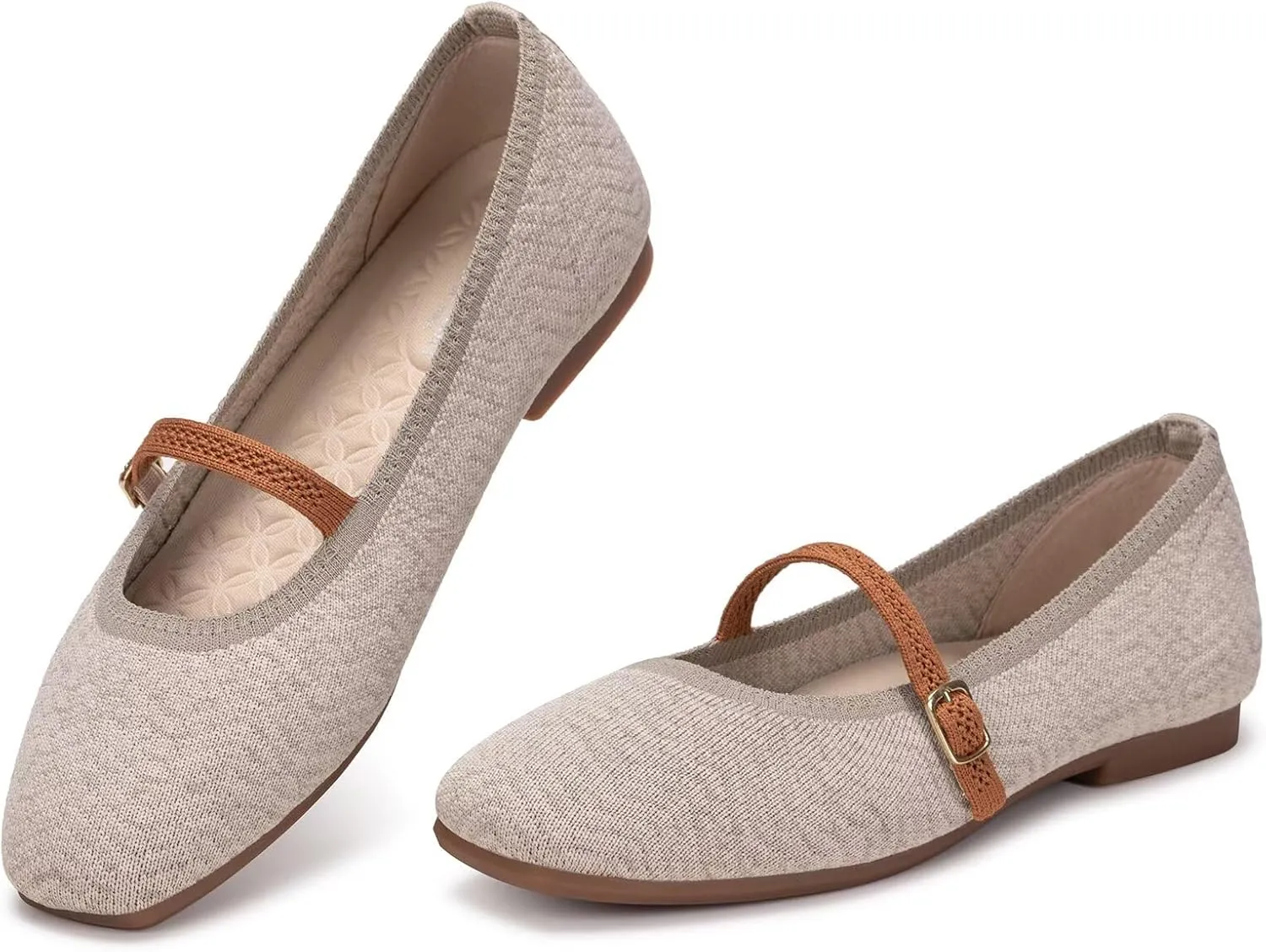 Frank Mully Mary Jane Women Flat Shoes Slip on Square-Toe Washable Shoes Comfortable for Dressy and Work with Ankle Strap
