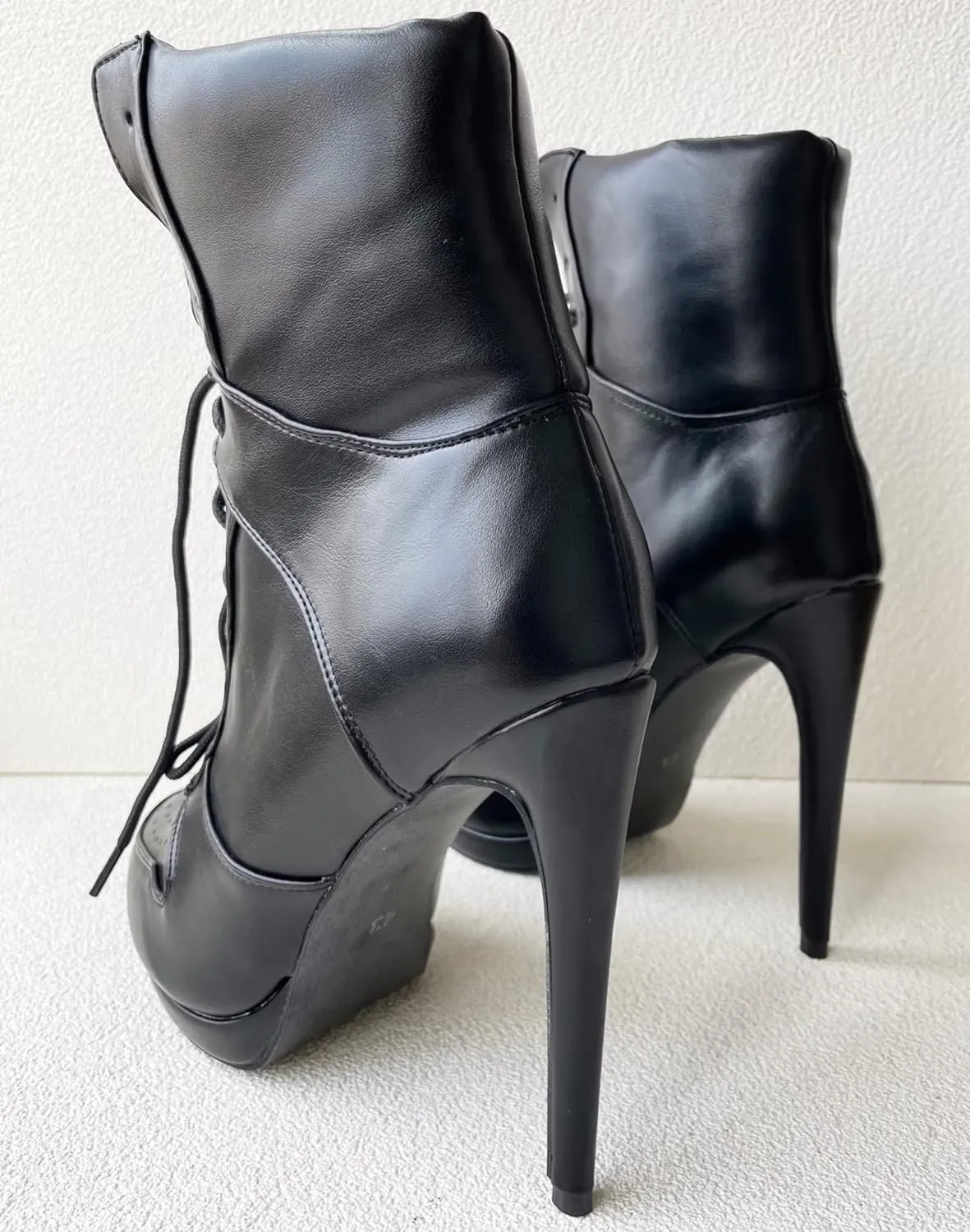 Frankie Hsu Sport Basketball High Heeled Ankle Boots, Casual Black Sneaker Style Bootie, Big Size Fashion Designer Lace Up Shoes For Women Men