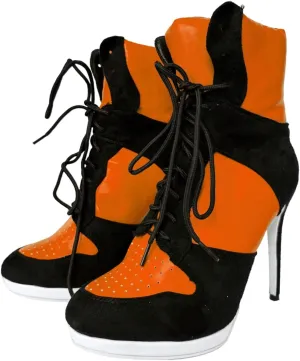 Frankie Hsu Stiletto Sport Basketball High Heeled Ankle Boots, Casual Black Royal Blue White Bottom Sole Sneaker Bootie, Big Size Designer Shoes For Women