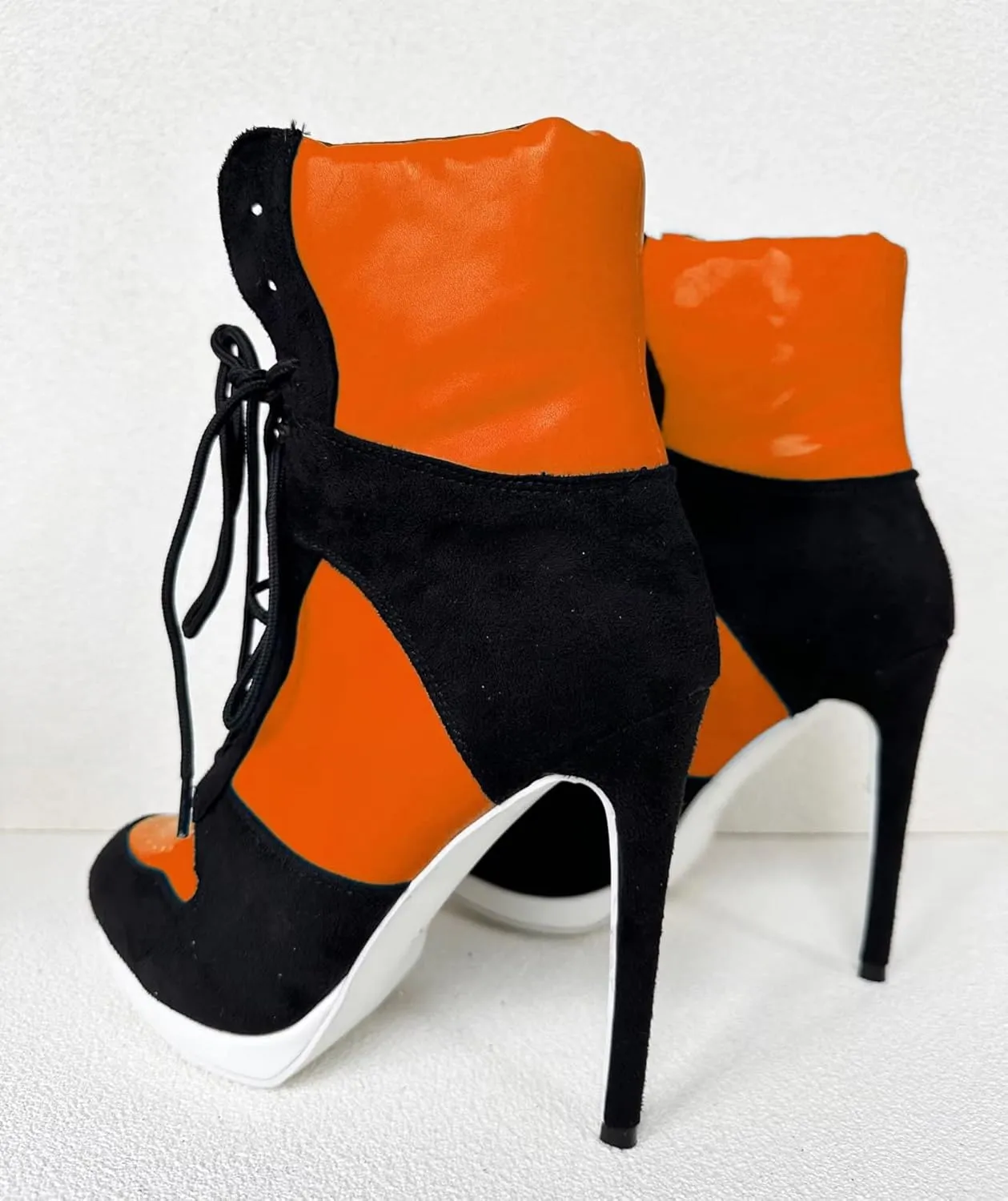 Frankie Hsu Stiletto Sport Basketball High Heeled Ankle Boots, Casual Black Royal Blue White Bottom Sole Sneaker Bootie, Big Size Designer Shoes For Women