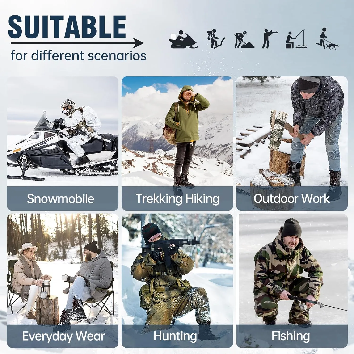 FREE SOLDIER Snow Boots for Men Winter Waterproof Non-slip Flock Outdoor Hiking Work Boots