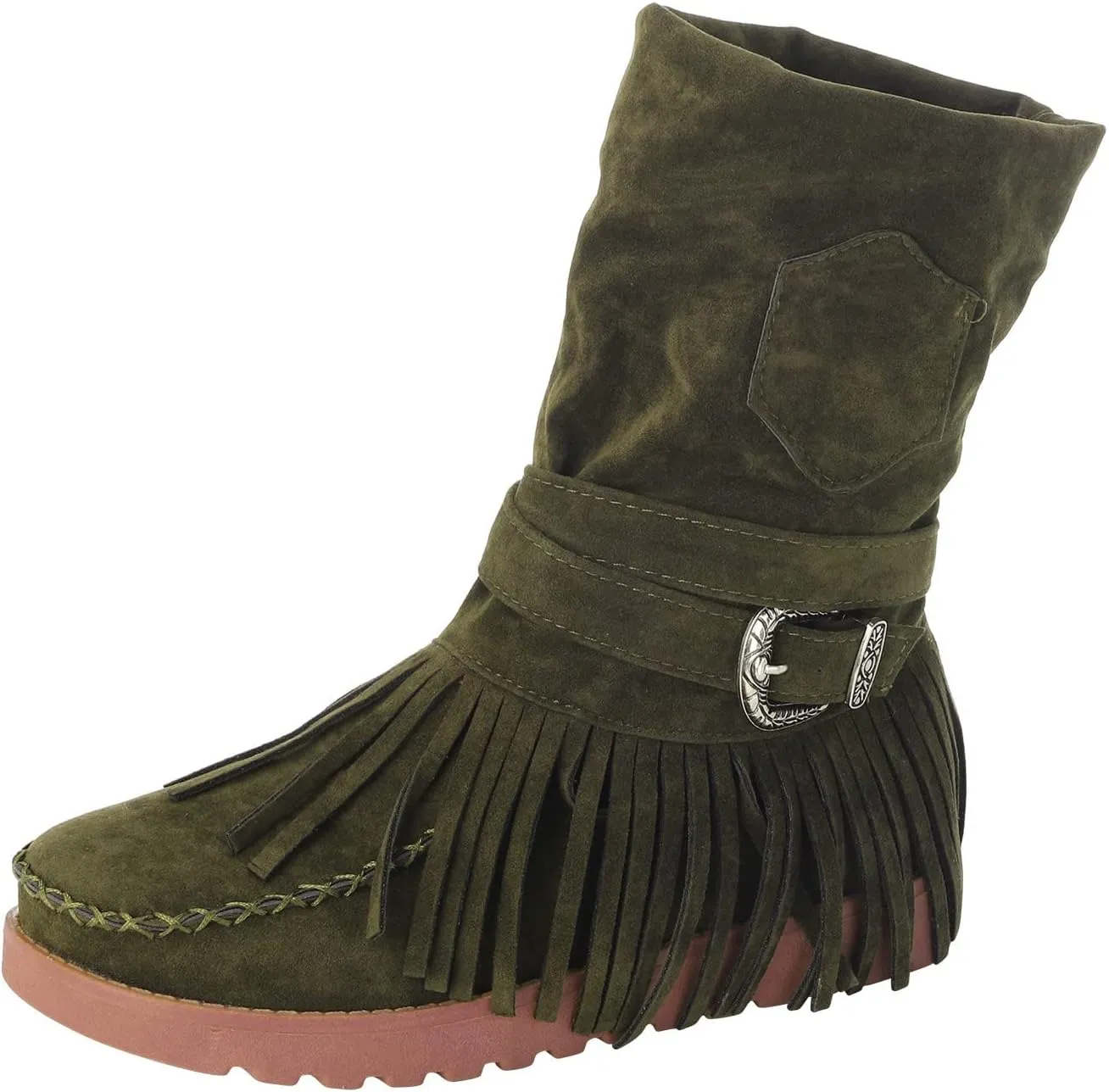 Fringe Cowboy Boots For Women Suede Ankle Boots Moccasin Boots Low Heel Slouch Boots Comfy Flat Western Shoes