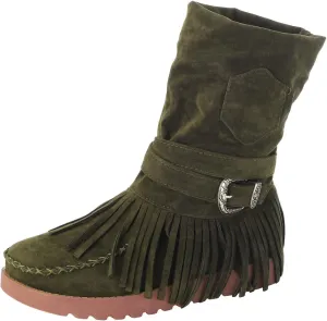 Fringe Cowboy Boots For Women Suede Ankle Boots Moccasin Boots Low Heel Slouch Boots Comfy Flat Western Shoes