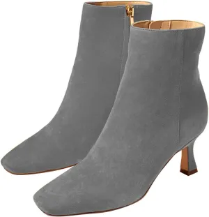 FSJ Women Comfy Zipper Medium Spool Heels Square Toe Classic Pull On Office Boots Size 4-15 M US