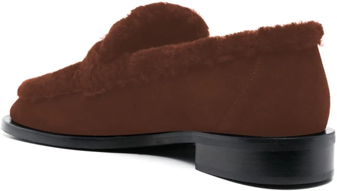 FSJ Women Winter Classic Flat Loafers Round Toe Comfort Chunky Low Heels Fur Lining Warm Moccasin Pumps Casual Slip On Indoor & Outdoor Shoes Size 4-15 US