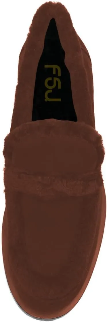 FSJ Women Winter Classic Flat Loafers Round Toe Comfort Chunky Low Heels Fur Lining Warm Moccasin Pumps Casual Slip On Indoor & Outdoor Shoes Size 4-15 US