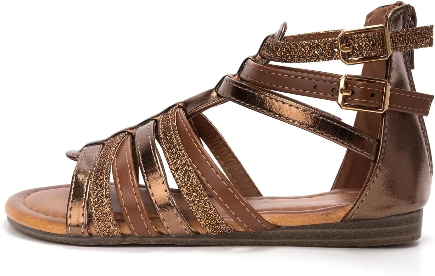FUNKYMONKEY Girls Gladiator Strap Sandals Flat Fisherman Thong Cross Strappy Sandals