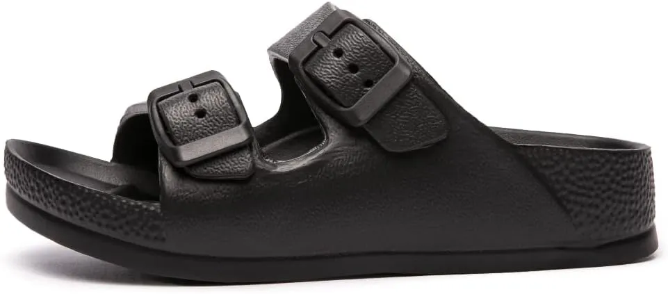 FUNKYMONKEY Unisex-Child Slides Double Buckle Adjustable EVA Flat Sandals for Boys Girls