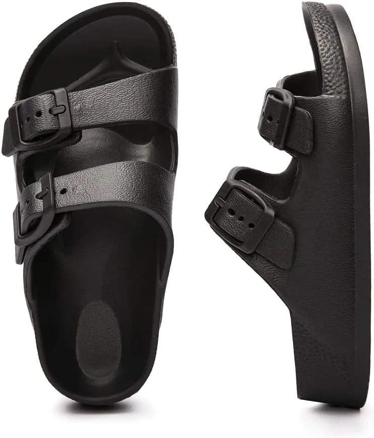 FUNKYMONKEY Unisex-Child Slides Double Buckle Adjustable EVA Flat Sandals for Boys Girls