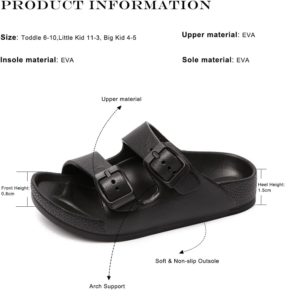 FUNKYMONKEY Unisex-Child Slides Double Buckle Adjustable EVA Flat Sandals for Boys Girls
