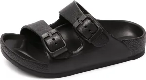 FUNKYMONKEY Unisex-Child Slides Double Buckle Adjustable EVA Flat Sandals for Boys Girls