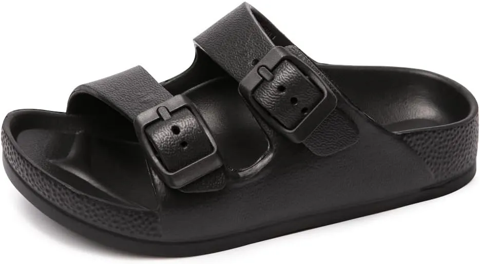 FUNKYMONKEY Unisex-Child Slides Double Buckle Adjustable EVA Flat Sandals for Boys Girls