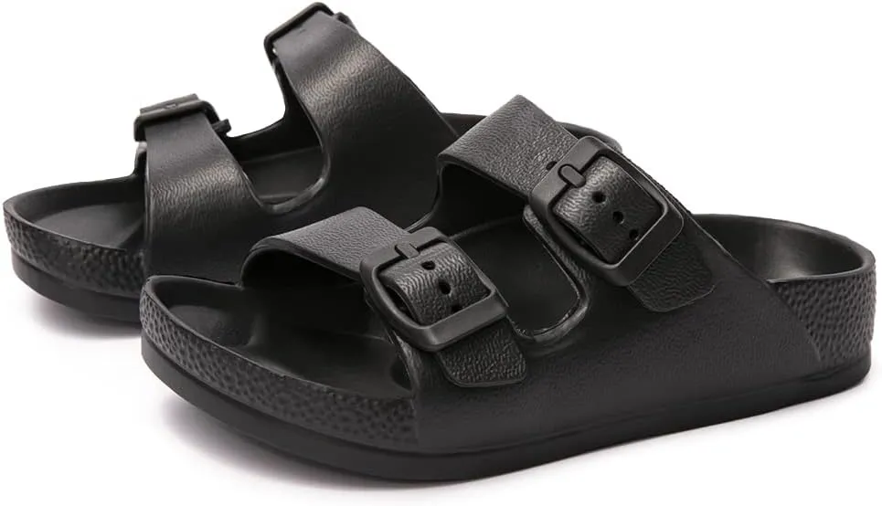 FUNKYMONKEY Unisex-Child Slides Double Buckle Adjustable EVA Flat Sandals for Boys Girls
