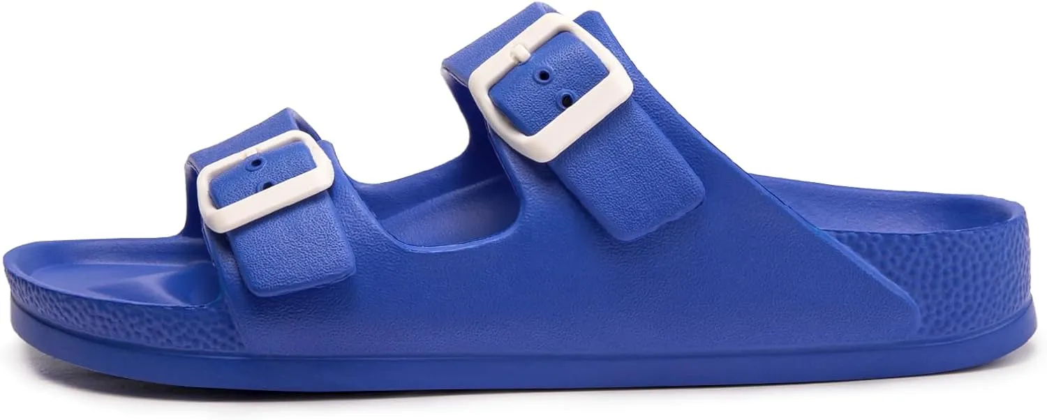 FUNKYMONKEY Women's Comfort Slides Double Buckle Adjustable Plastics Flat Sandals