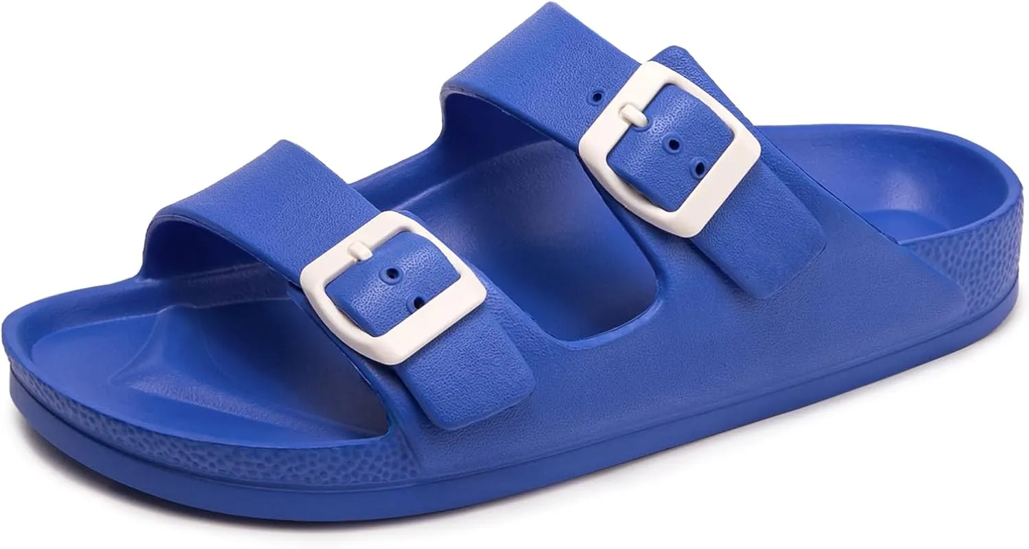 FUNKYMONKEY Women's Comfort Slides Double Buckle Adjustable Plastics Flat Sandals