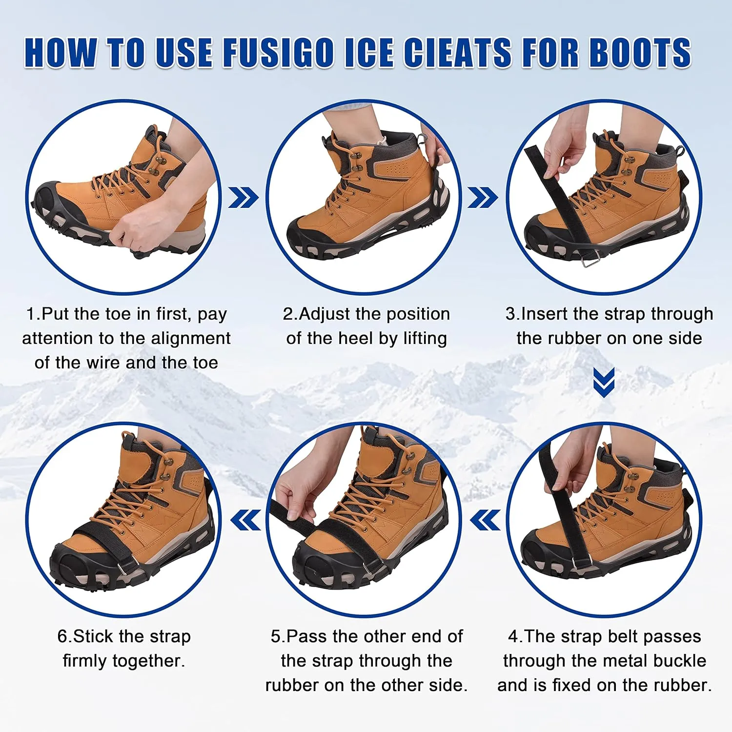 FUSIGO Ice Cleats for Shoes and Boots Crampons Snow Traction Cleats for Walking on Snow and Ice Non-Slip Ice Shoe Grippers Men Women Kids Stretch Rubber Ice Cleats, 24 Studs