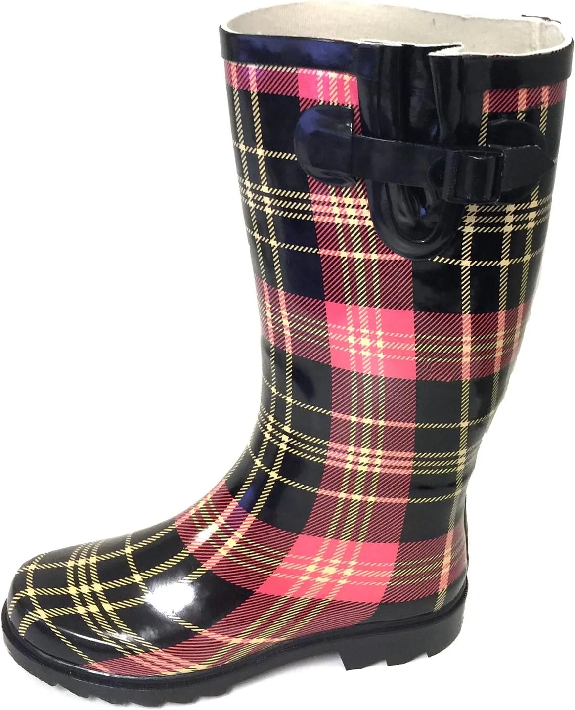 G4U Women's Rain Boots Multiple Styles Color Mid Calf Wellies Buckle Fashion Rubber Knee High Snow Shoes