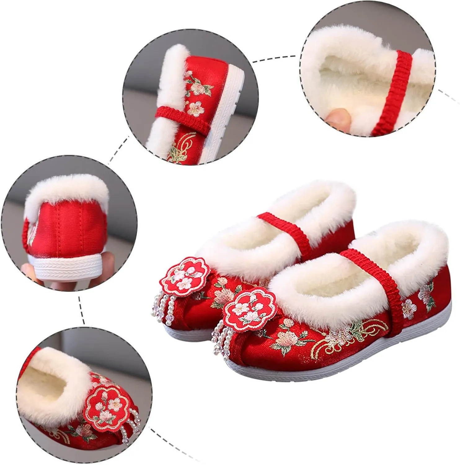 Girls Cotton Shoes Ancient Costume Hanfu Shoes Children Baby Cloth Shoes New Year Clothing Shoes Snow Boots Girls Size 2