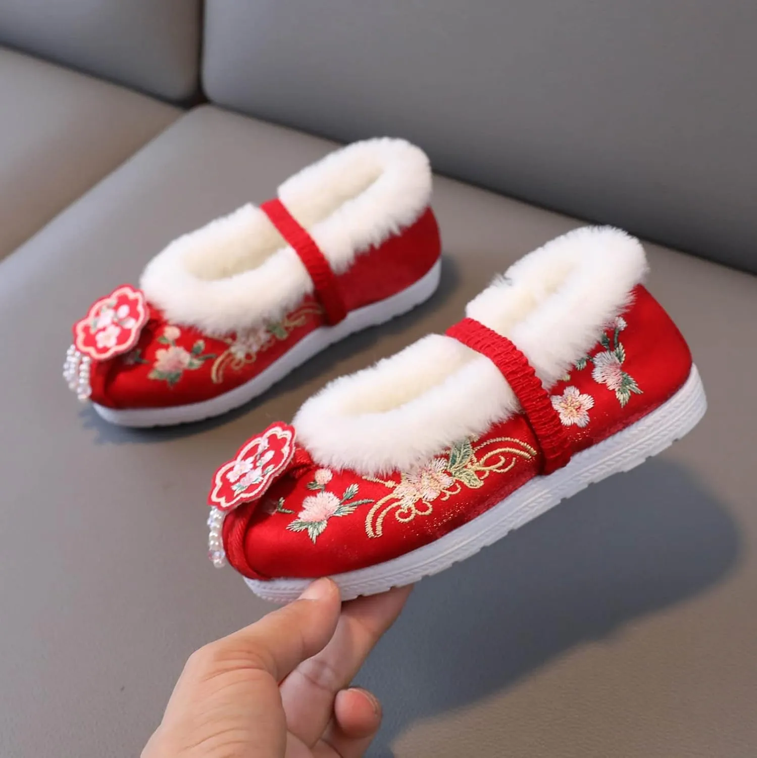 Girls Cotton Shoes Ancient Costume Hanfu Shoes Children Baby Cloth Shoes New Year Clothing Shoes Snow Boots Girls Size 2