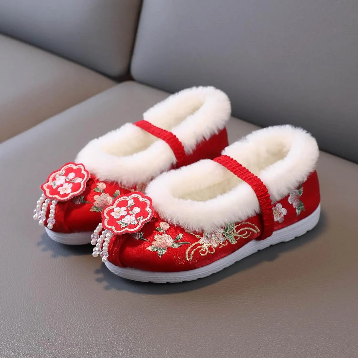 Girls Cotton Shoes Ancient Costume Hanfu Shoes Children Baby Cloth Shoes New Year Clothing Shoes Snow Boots Girls Size 2