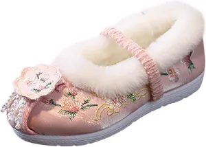 Girls Cotton Shoes Ancient Costume Hanfu Shoes Children Baby Cloth Shoes New Year Clothing Shoes Snow Boots Girls Size 2