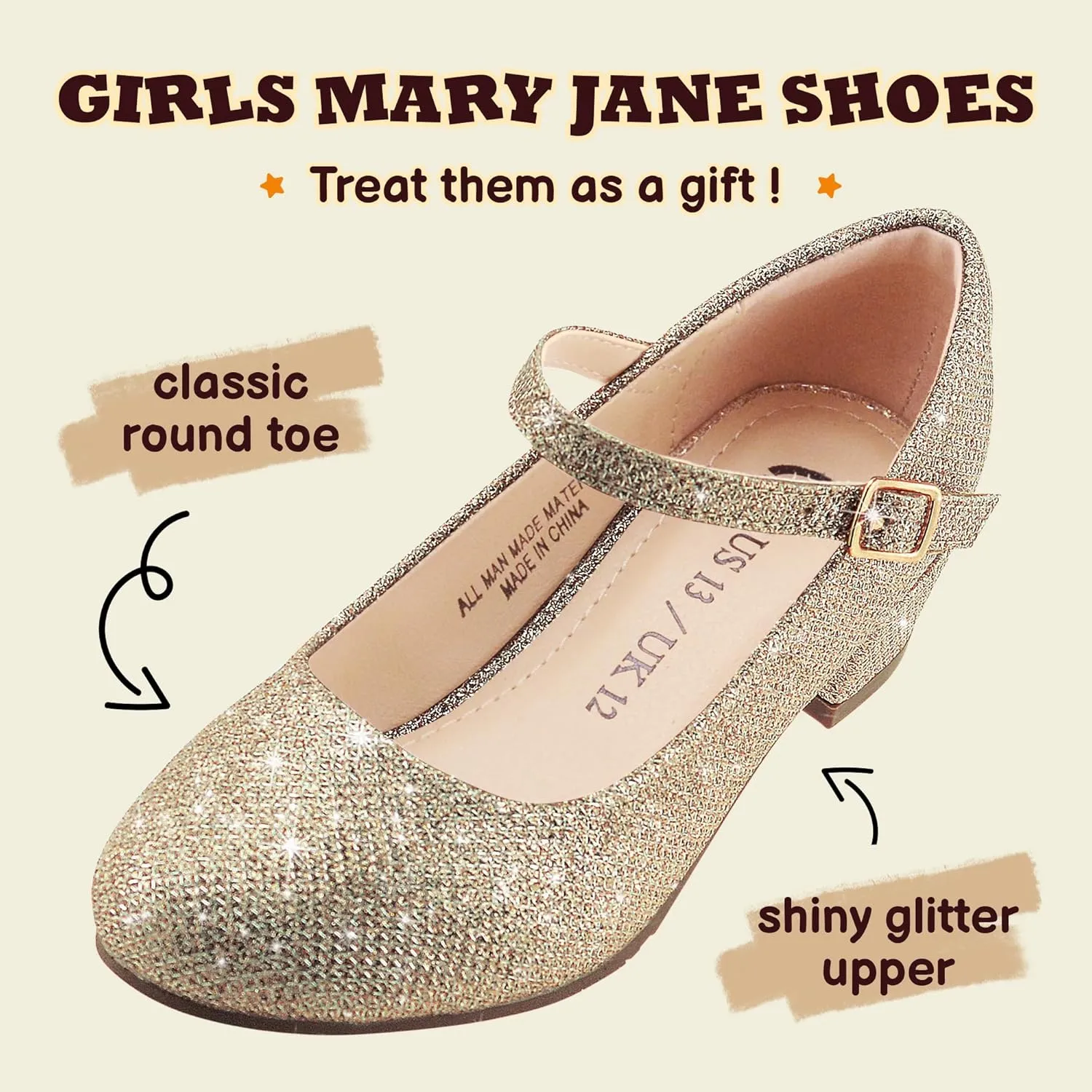 Girls Dress Shoes-Mary Jane Shoes for Girls, Princess Wedding Party Flower Girl School Shoes Low Heel Flats for Little/Big Kids