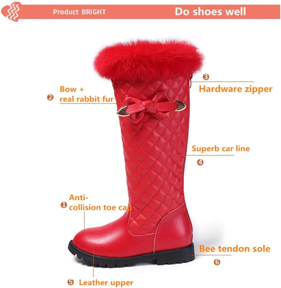 Girls Knee High Boots Genuine Leather Snow Boots Girls Winter Boots Kids