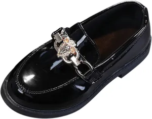 Girls Slip On Leather Shoes Loafer Rhinestone Decoration School Dress Shoes for Girls Kid Rain Boot