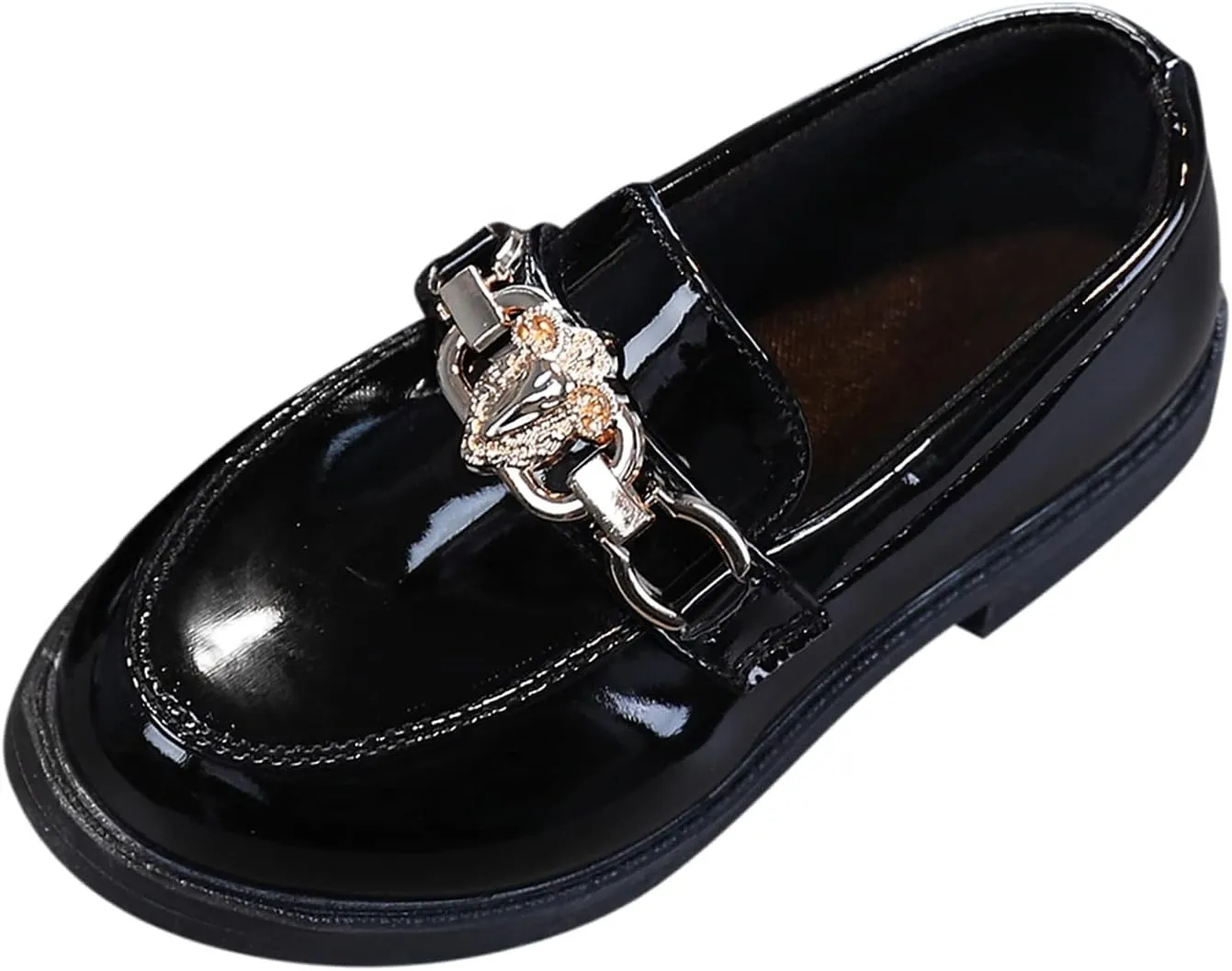 Girls Slip On Leather Shoes Loafer Rhinestone Decoration School Dress Shoes for Girls Kid Rain Boot