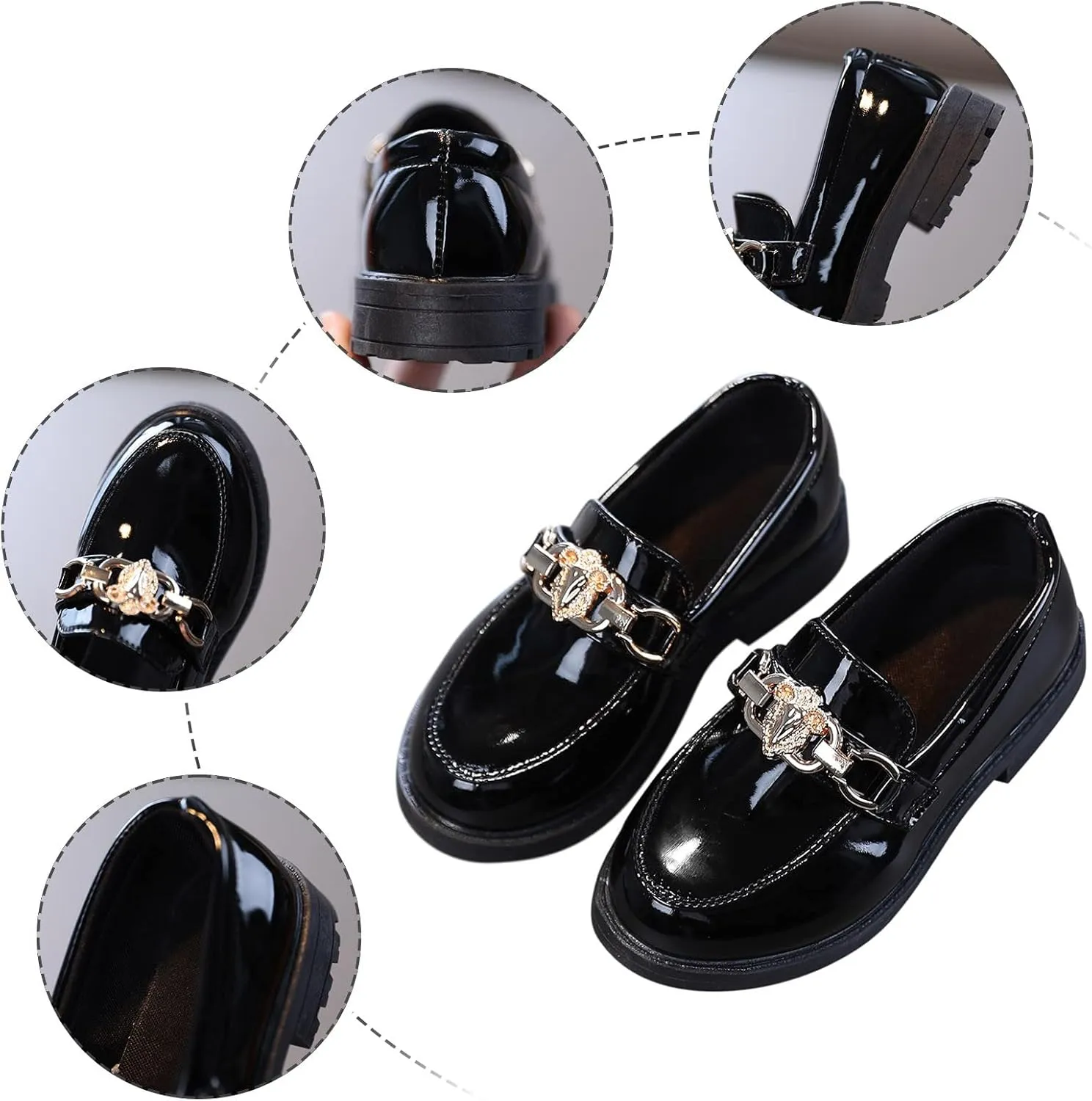 Girls Slip On Leather Shoes Loafer Rhinestone Decoration School Dress Shoes for Girls Kid Rain Boot