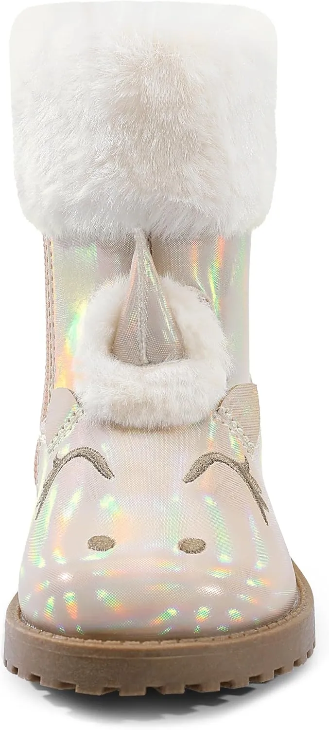 Girls Winter Boots Unicorn Snow Boots for Toddler Girls Side Zipper