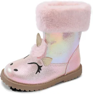 Girls Winter Boots Unicorn Snow Boots for Toddler Girls Side Zipper