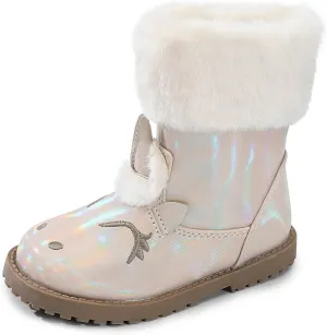 Girls Winter Boots Unicorn Snow Boots for Toddler Girls Side Zipper