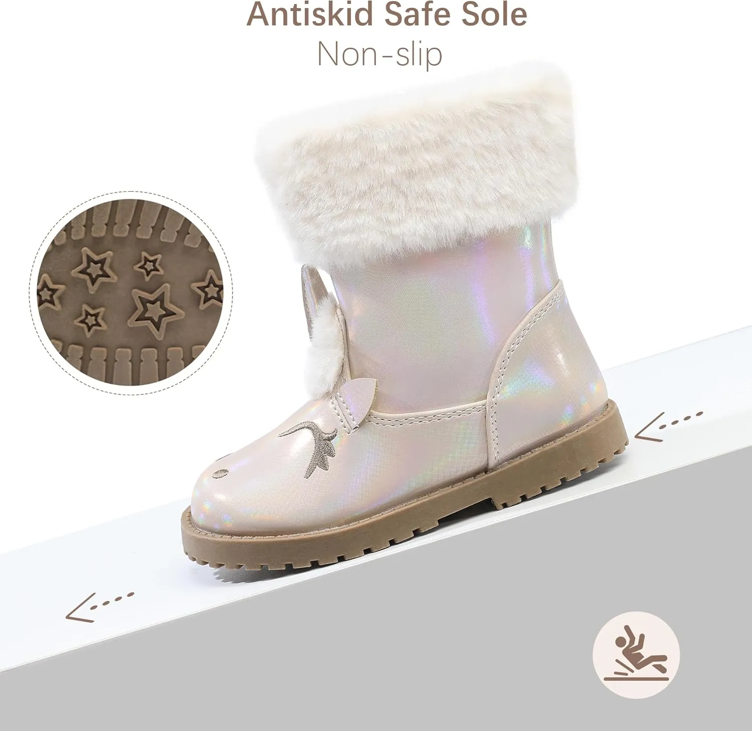 Girls Winter Boots Unicorn Snow Boots for Toddler Girls Side Zipper
