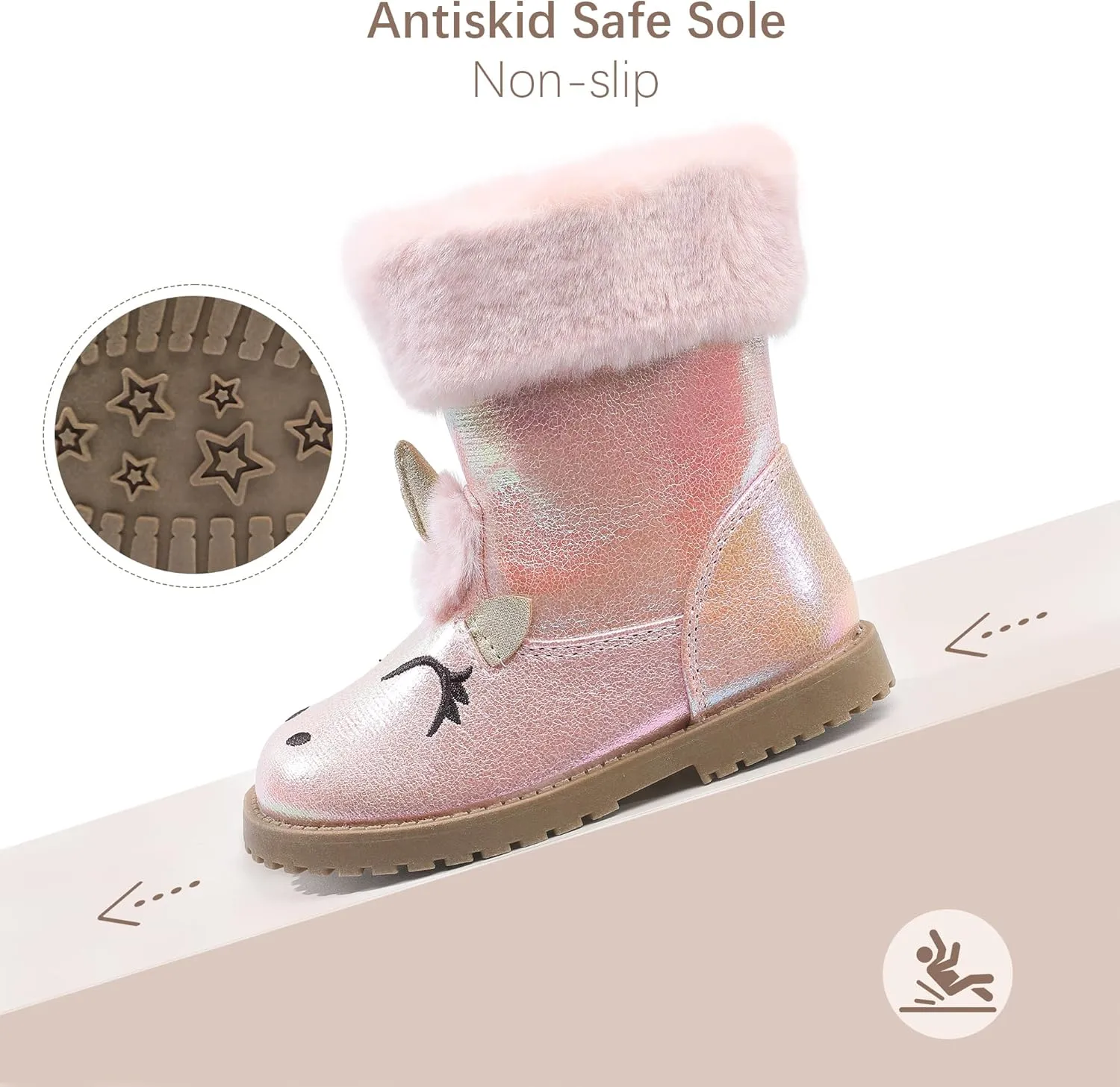 Girls Winter Boots Unicorn Snow Boots for Toddler Girls Side Zipper