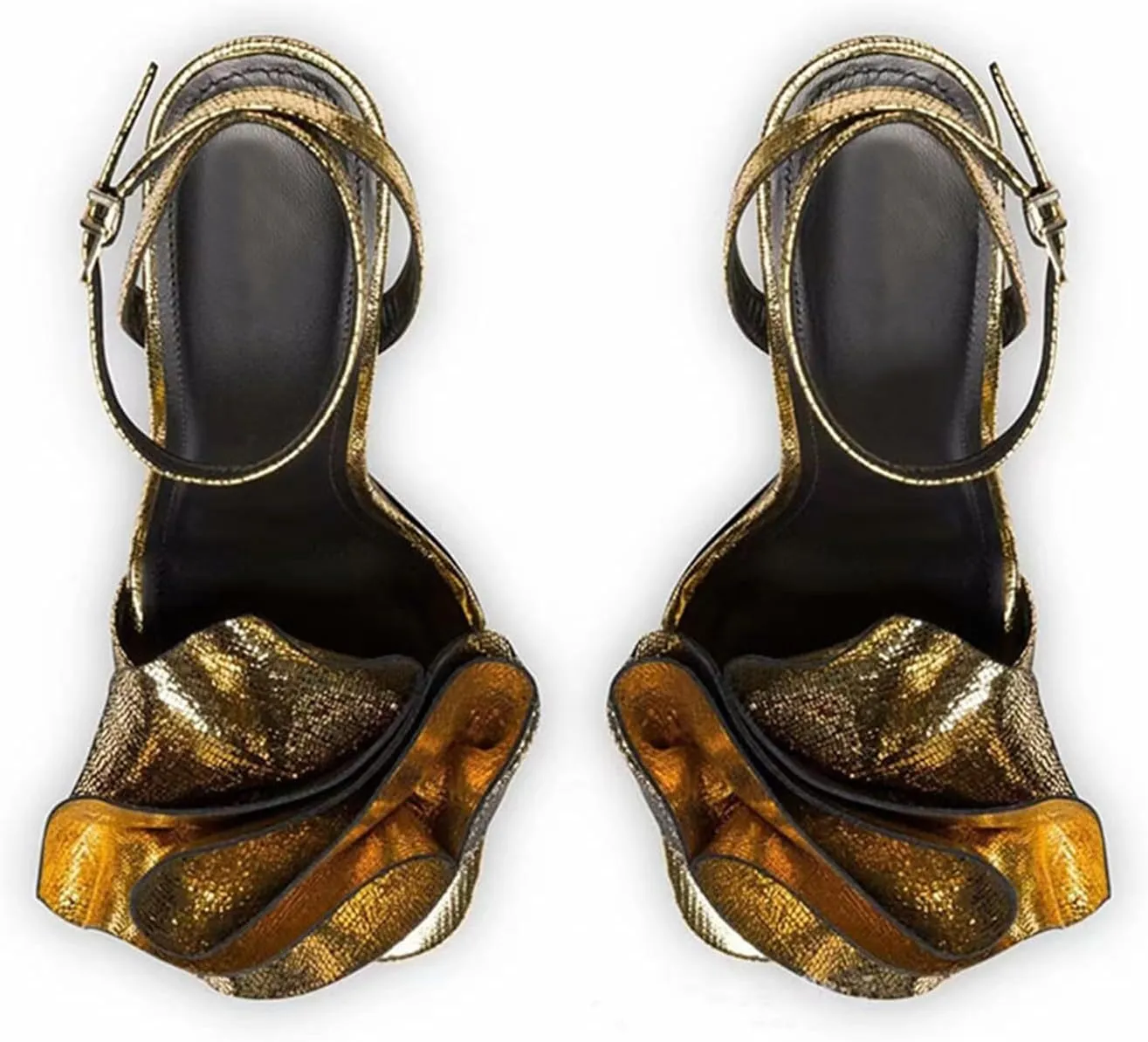 Gold Sexy Women's Stiletto Sandals with Rose, Large Size Fashion Peep Toe High Heels for Banquet, Party And Catwalks