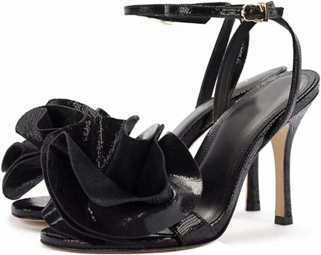 Gold Sexy Women's Stiletto Sandals with Rose, Large Size Fashion Peep Toe High Heels for Banquet, Party And Catwalks