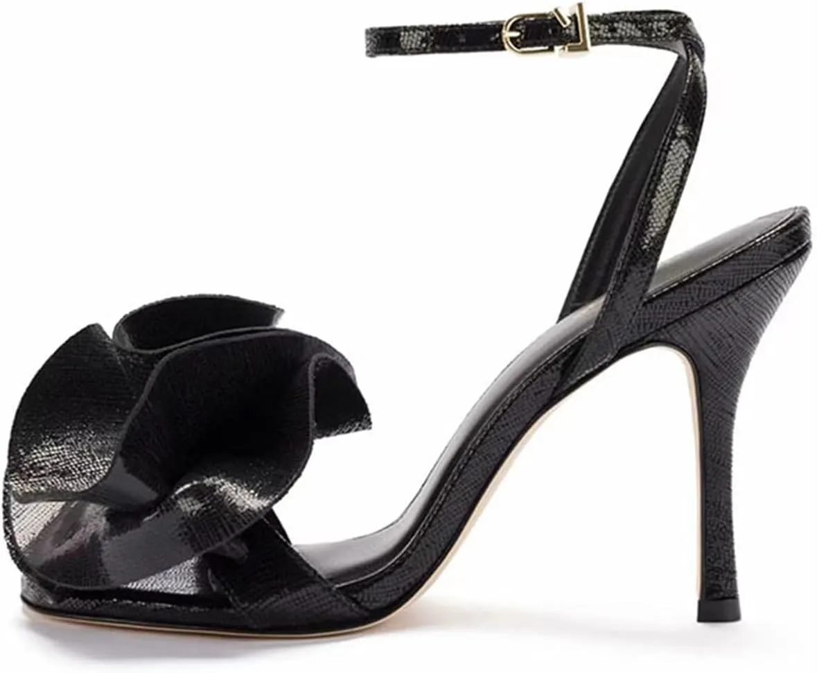 Gold Sexy Women's Stiletto Sandals with Rose, Large Size Fashion Peep Toe High Heels for Banquet, Party And Catwalks