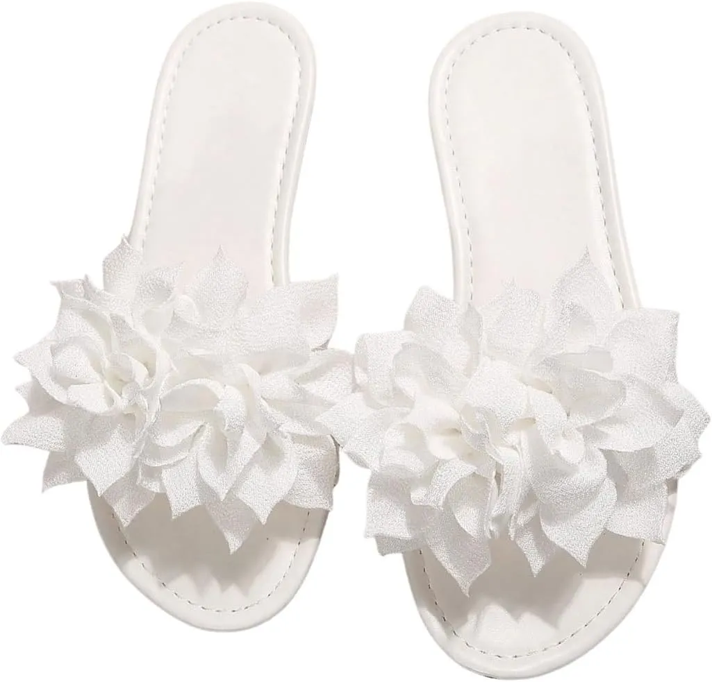 GORGLITTER Women's Flower Sandals 3D Floral Flat Sandals Open Toe Slippers Comfy Lightweight Summer Beach Sandals