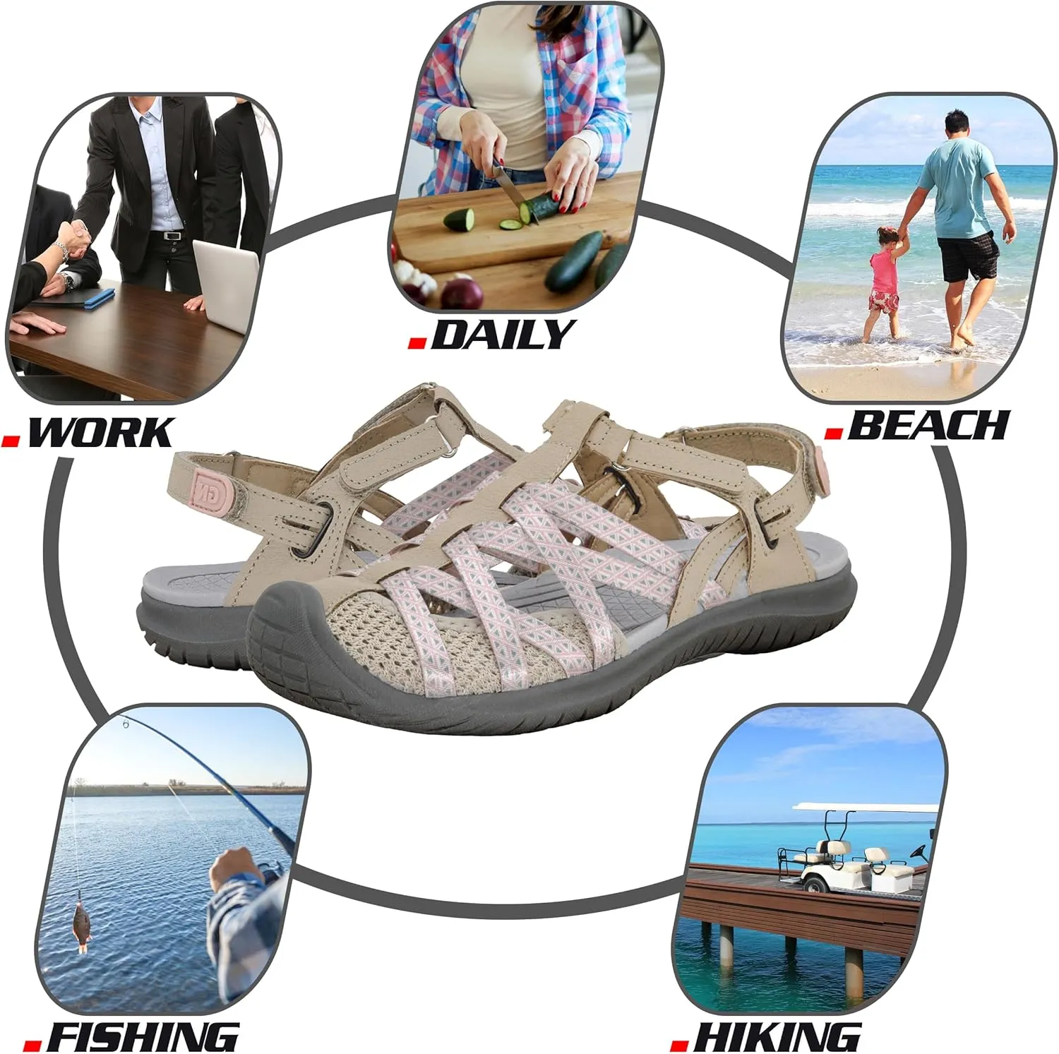 GRITION Hiking Sandals Women Closed Toe, Waterproof Lightweight Adjustable Hiking Athletic Sandals, Breathable For Beach Summer Adventure Comfortable Outdoor Sport