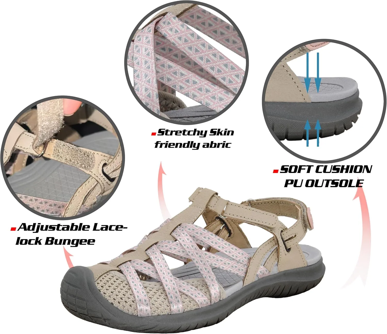 GRITION Hiking Sandals Women Closed Toe, Waterproof Lightweight Adjustable Hiking Athletic Sandals, Breathable For Beach Summer Adventure Comfortable Outdoor Sport