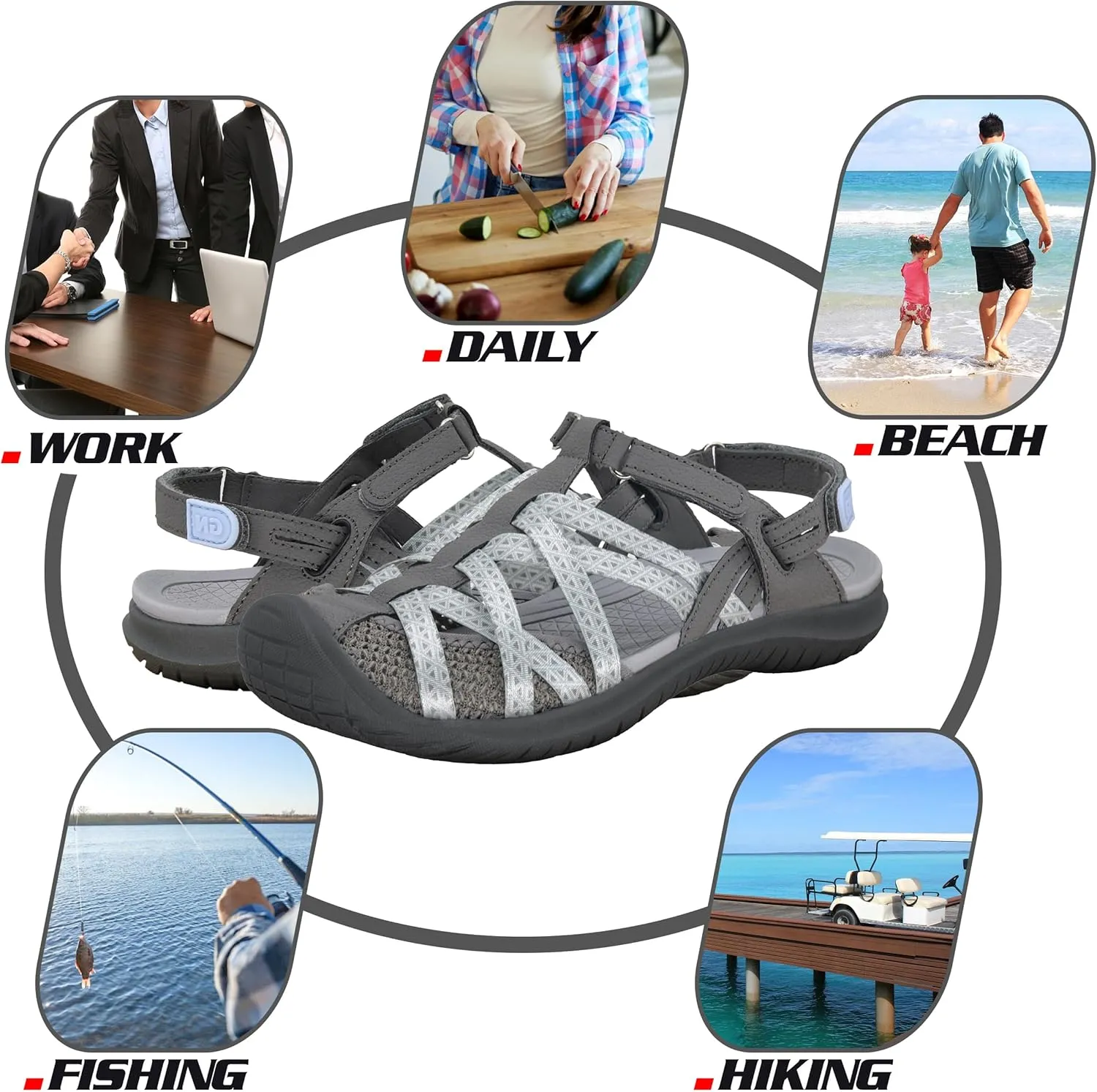 GRITION Hiking Sandals Women Closed Toe, Waterproof Lightweight Adjustable Hiking Athletic Sandals, Breathable For Beach Summer Adventure Comfortable Outdoor Sport