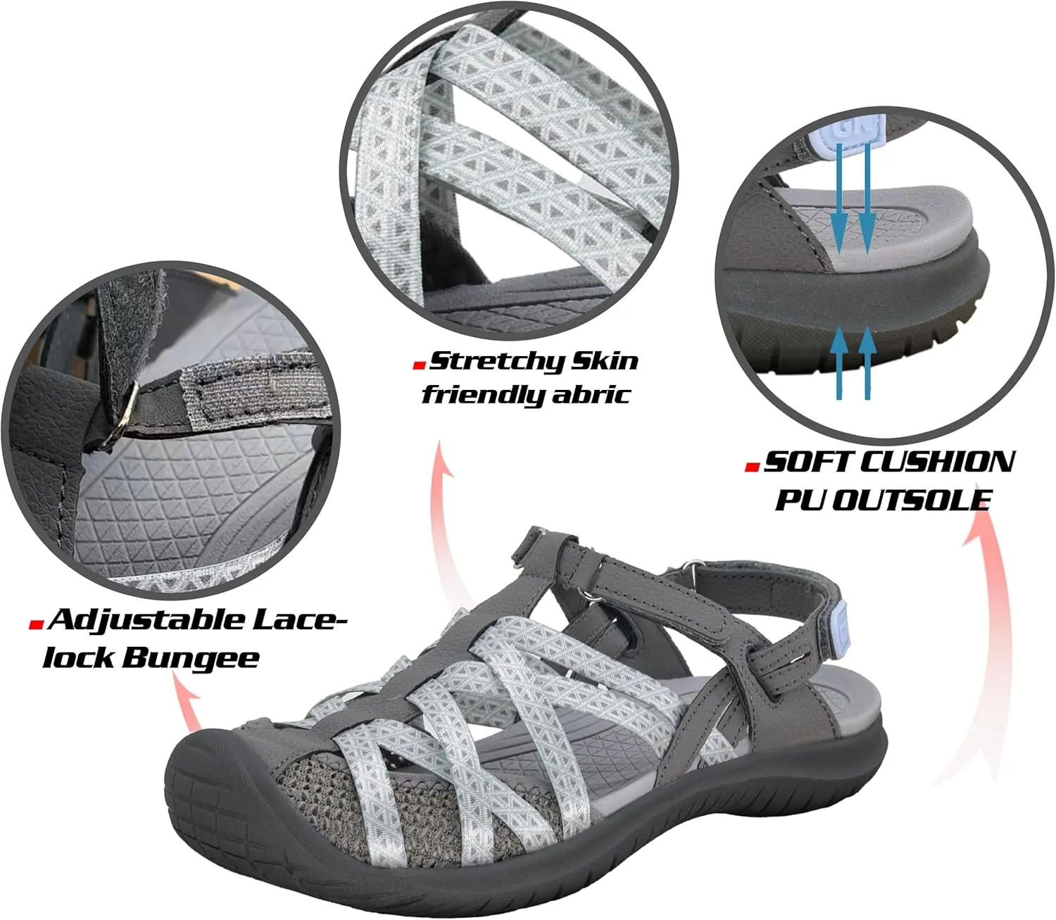 GRITION Hiking Sandals Women Closed Toe, Waterproof Lightweight Adjustable Hiking Athletic Sandals, Breathable For Beach Summer Adventure Comfortable Outdoor Sport