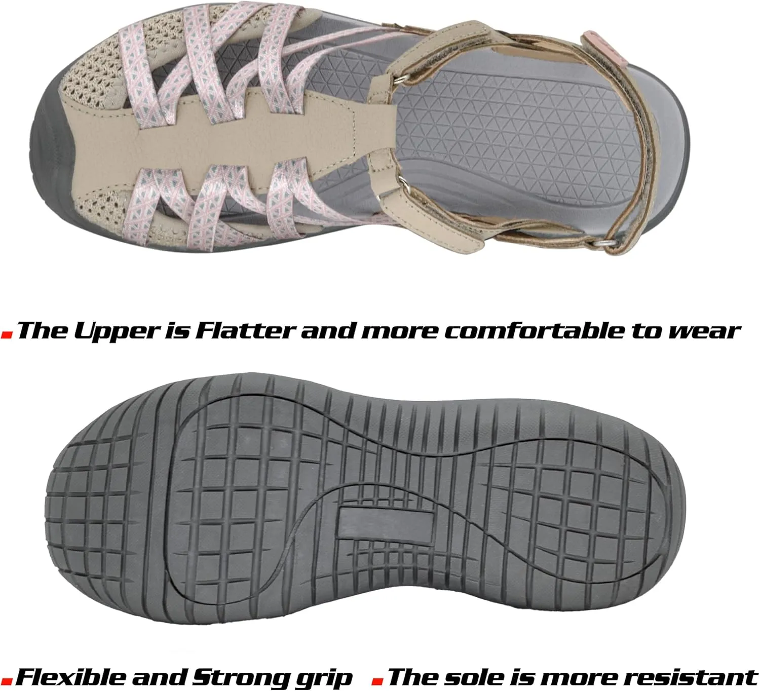 GRITION Hiking Sandals Women Closed Toe, Waterproof Lightweight Adjustable Hiking Athletic Sandals, Breathable For Beach Summer Adventure Comfortable Outdoor Sport