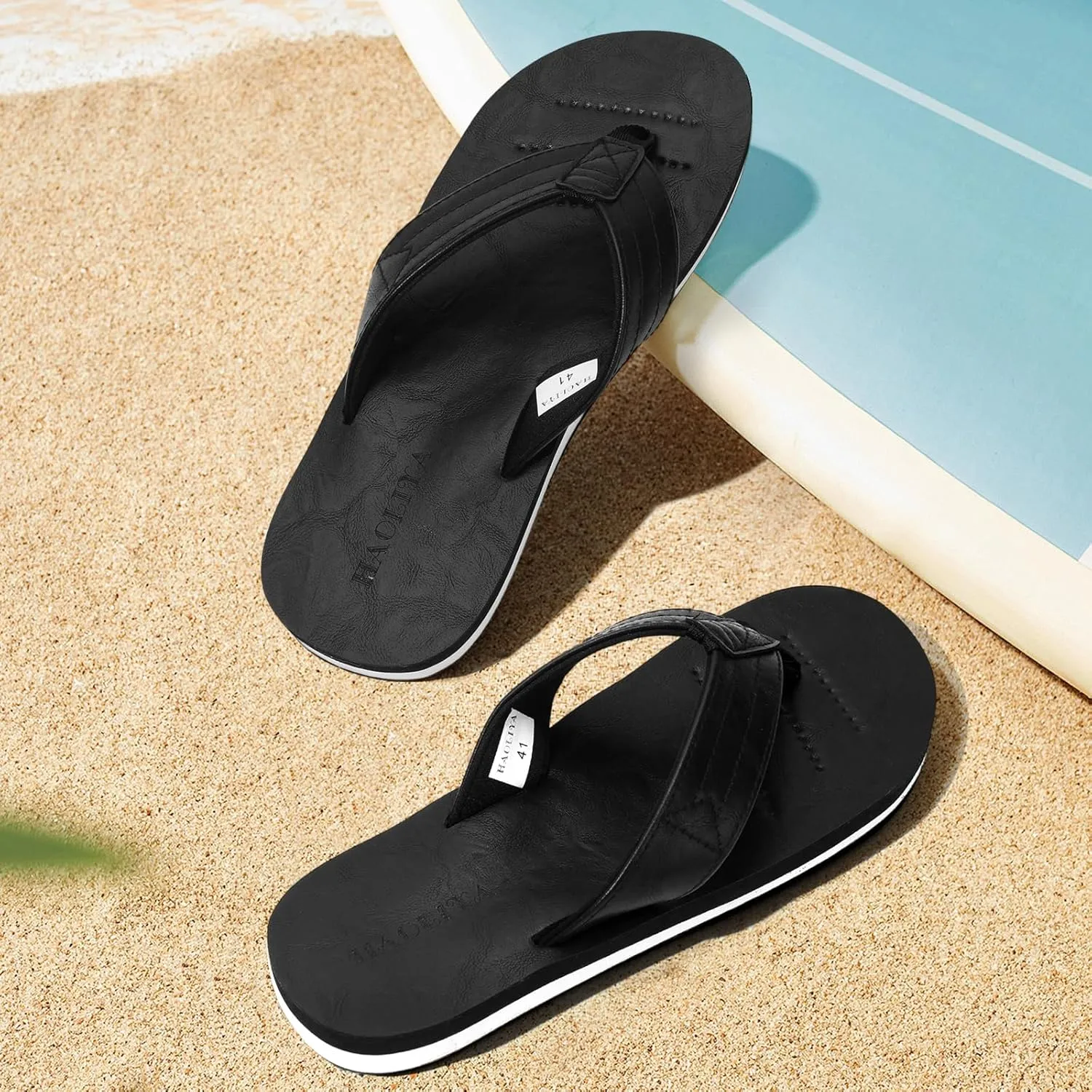 HAOLIRA Mens Flip Flops Arch Support Soft Cushion Footbed Walking Leather Thong Sandals Waterproof Lightweight Slip on Slippers for Summer Beach Indoor Outdoor