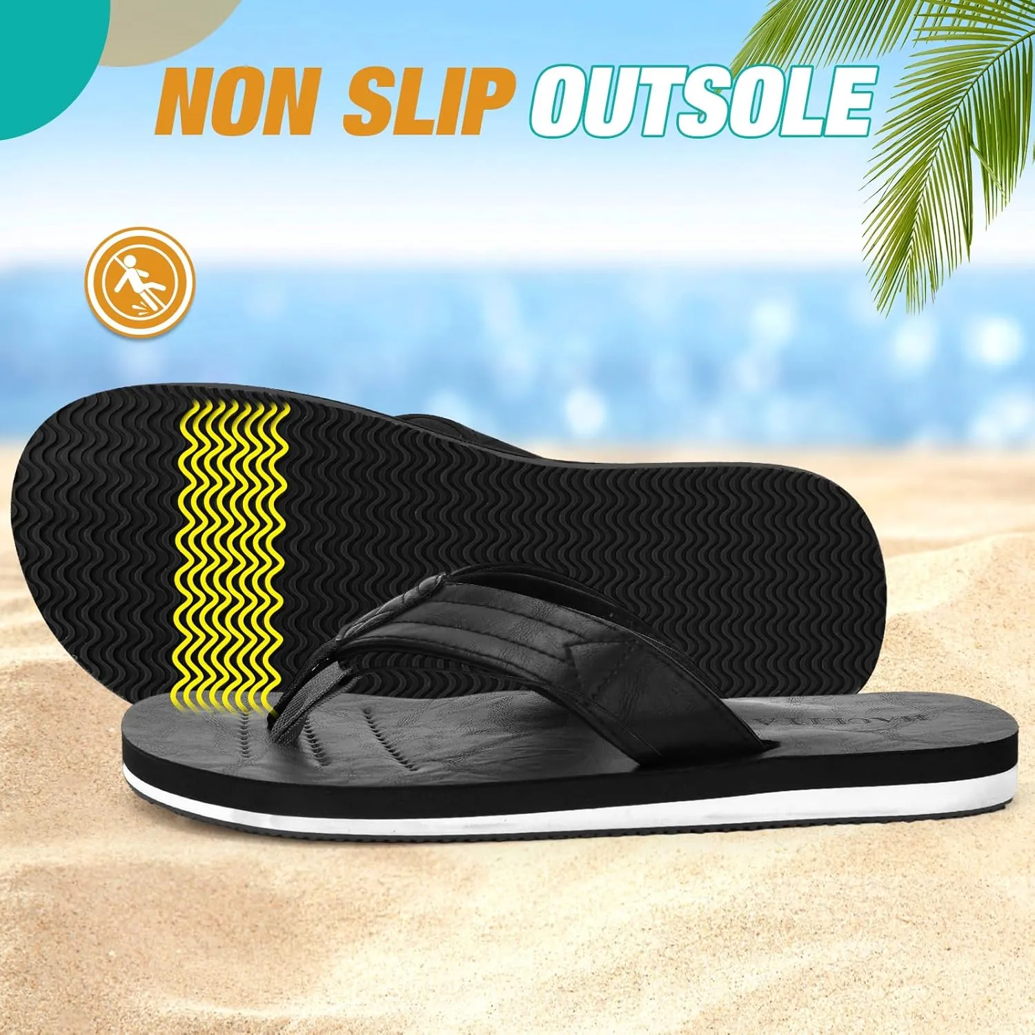 HAOLIRA Mens Flip Flops Arch Support Soft Cushion Footbed Walking Leather Thong Sandals Waterproof Lightweight Slip on Slippers for Summer Beach Indoor Outdoor